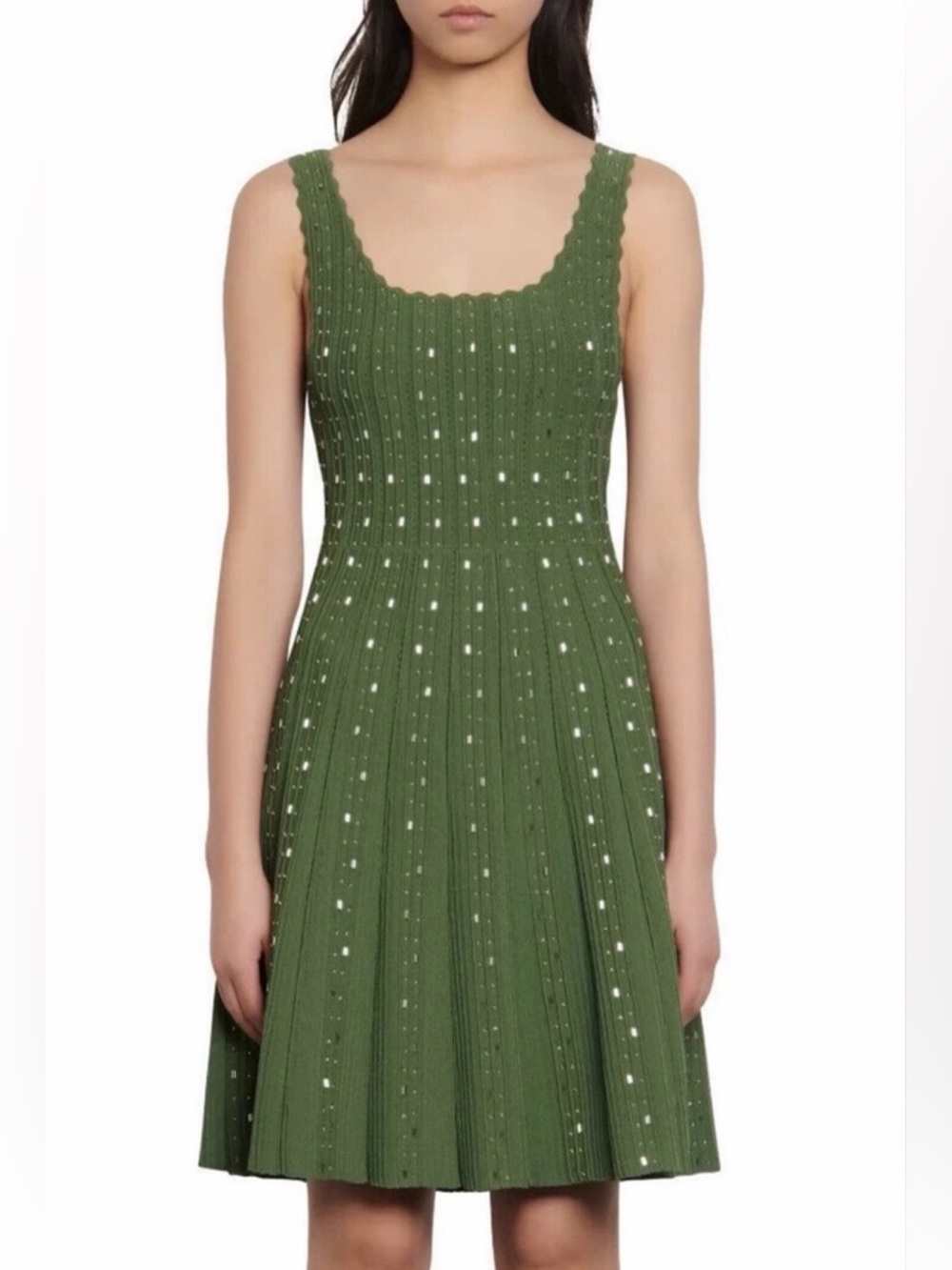 NWT! Sandro Kaki Dress, Beaded Olive Green Sleeveless Knit. Size 36 (Org. $395!) - Picture 2 of 9
